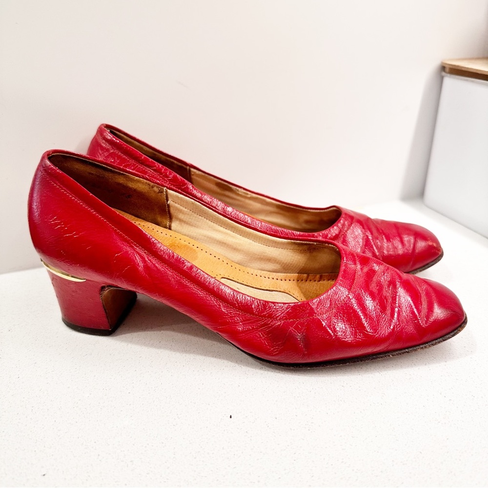 LUXIS Red Leather Vintage Pump Heels sz 8 B - Picture 1 of 8